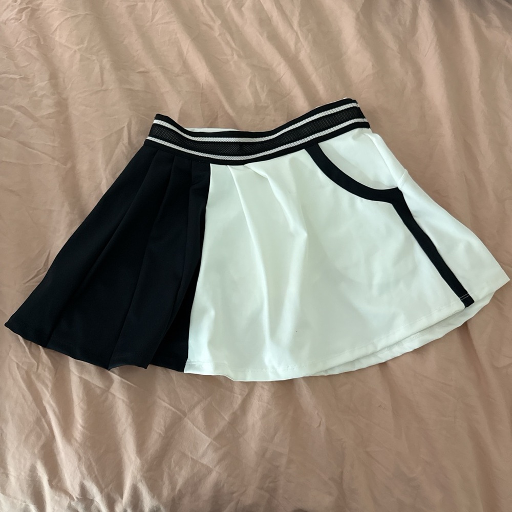 FP Movement by Free People Black and White Two-Tone Pleated Skater Skirt